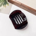Flat round hair claw clip in translucent dark wine red resin for women hairstyles - Glossy Dark Brown