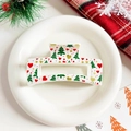 Ivory white Christmas claw clip with festive green tree and red heart prints - White Square - Heart and Tree