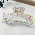 Close-up of transparent heart-pattern hair claw clip with colorful polka dots and text - 8.5cm Heart Print - Style K Transparent Base / PS
