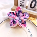Close-up of marble pattern plumeria hair claw clip with pink and purple textures - 8cm UV Printed Plumeria - ABS Beige Style I