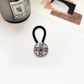 Vintage elastic hair tie featuring a retro silver metal buckle with a bright red bead - Antique Silver Round Cross Red Turquoise