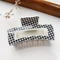 Detail of a rectangular houndstooth hair claw clip with black and white patterns - Houndstooth White Base