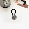 Vintage bohemian hair tie with silver-toned etched metal charm and black bead inlay - Antique Silver Round Cross Black Turquoise