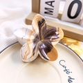 Macro shot of marbled acetate plumeria hair claw clip with golden polished finish - 8cm UV Printed Plumeria - ABS Beige Style L