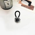 Retro black elastic hair tie with bohemian heart metal pendant and black faux stone - Antique Silver Heart Black Turquoise