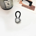 Vintage elastic hair tie featuring heart-shaped silver metal and white marble stone - Antique Silver Heart White Turquoise