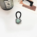 Vintage elastic hair tie with heart-shaped turquoise stone in engraved silver-tone setting - Antique Silver Heart Yellow Thread Green Turquoise