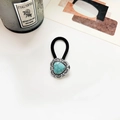 Retro black elastic hair tie with vintage silver heart-shaped turquoise stone setting - Antique Silver Heart Black Thread Green Turquoise