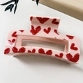 Pinza per capelli rosa con cuori rossi, accessorio elegante per acconciature - Stile A / Cuore Rosso Dipinto a Mano (Rosa)