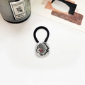 Retro black elastic hair tie with silver alloy Indian chief charm and red bead accent - Antique Silver Indian Red Turquoise