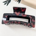 Molla per capelli quadrata nera con motivo graffiti cuore rosso e finitura lucida - Stile A / Cuore Rosso Dipinto a Mano (Nero)