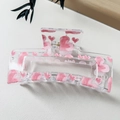 Rectangular hair claw clip with pink hand-painted hearts on clear acrylic material - Style B / Pink Hand-painted Heart (Transparent)