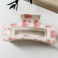 Creamy white square hair claw clip with hand-painted pink hearts and strong spring - Style B / Pink Hand-painted Heart (White)