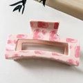 Pink heart print square hair claw clip for elegant women styling and hair accessory - Style B / Pink Hand-painted Heart (Pink)