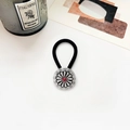 Retro elastic hair tie featuring a silver sunflower metal plate with a red stone bead - Antique Silver Large Arrow Flower Red Turquoise