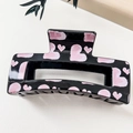 Large square black hair claw clip with sweet pink heart patterns for elegant styling - Style B / Pink Hand-painted Heart (Black)