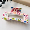 White heart print hair claw clip with colorful LOVE pattern for sweet women styling - Style C / Colorful Print Heart (White)