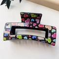 Sweet black hair claw clip with colorful love heart print and hollow rectangle design - Style C / Colorful Print Heart (Black)