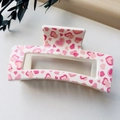 Square white hair claw clip with pink heart print patterns for elegant hair styling - 8.5cm Heart Print - Style D White Base / PS