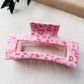 Pink heart pattern hair claw clip with glossy finish for elegant updo hairstyles - 8.5cm Heart Print - Style D Pink Base / PS