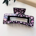 Black rectangular hair claw clip with pink and purple heart prints for elegant styling - 8.5cm Heart Print - Style D Black Base / PS