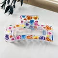 Transparent acrylic hair claw clip with colorful heart prints and metal spring - 8.5cm Heart Print - Style E Transparent Base / PS
