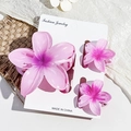 Set of three pink gradient frangipani hair claws displayed on a white paper card - Gradient Pink Purple