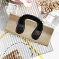 Detail of Korean style khaki hair claw clip with black geometric patterns and teeth - Square Bag - Milk Coffee