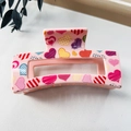 Pink heart print hair claw clip with checkered and polka dot patterns for women - 8.5cm Heart Print - Style F Pink / PS