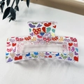 Transparent rectangle hair claw clip with colorful heart patterns and metal spring - 8.5cm Heart Print - Style G Transparent Base / PS
