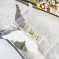 Detailed side view of a pearlescent white butterfly hair claw clip with gold spring - Starry Beige (7.5cm Butterfly)