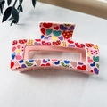 Pink heart-patterned rectangular hair claw clip with colorful pop art style - 8.5cm Heart Print - Style G Pink / PS