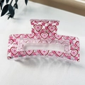 Pink checkered hair claw clip with heart patterns for women's elegant hair styling - 8.5cm Heart Print - Style H Transparent Base / PS