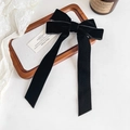 Elegante fermaglio per capelli con lungo fiocco in velluto nero per acconciature vintage - Nero