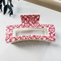 Pink checkered hair claw clip with red heart patterns for elegant hair styling - 8.5cm Heart Print - Style H White Base / PS