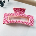 Pink checkered hair claw clip with heart patterns for women in a large size - 8.5cm Heart Print - Style H Pink / PS