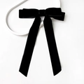 Elegant black velvet long ribbon bow hair clip for ponytail and half-up hairstyles - Black (Tie Style)