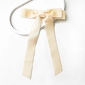 Elegant cream velvet bow hair clip with long ribbons for women hair styling - Beige (Tie Style)