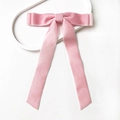 Elegant pink velvet bow hair clip with long ribbons for a sweet ponytail style - Light Pink (Tie Style)