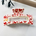 Sweet white hair claw clip with red heart patterns and decorative LV letter print - 8.5cm Heart Print - Style I White Base / PS