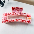 Pink rectangular hair claw clip with heart patterns for women hair accessories - 8.5cm Heart Print - Style I Pink / PS