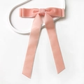 Pink velvet bow hair clip with long ribbons for elegant ponytail styling - Ivory (Tie Style)