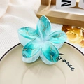 Teal marble pattern frangipani hair claw clip with golden veins in acetate finish - Blue Green Pearlescent Marble Style