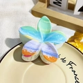 Gradient floral hair claw with marble texture design on a vintage ceramic plate - Multicolor Gradient Style