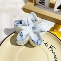 Elegant five-petal flower hair claw clip with black and grey marble texture on white resin - Black Grey Marble Style