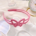 Pink cutout bow headband for girls with non-slip teeth in a sweet candy style - Shiny Butterfly Pink