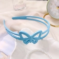 Light blue butterfly headband with double-row design and anti-slip teeth for little girls - Shiny Butterfly Blue