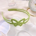 Light green double-layered floral hollow butterfly headband with non-slip teeth for girls - Shiny Butterfly Green
