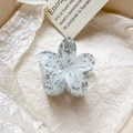 Dettaglio ravvicinato della molletta per capelli in acetato con motivo a schizzi d'inchiostro - 4cm Pois Colorati Plumeria - Grigio / Grigio