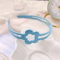 Serre-tête bleu clair ajouré avec fleurs pour filles, antidérapant avec dents - Fleur Brillante Bleue